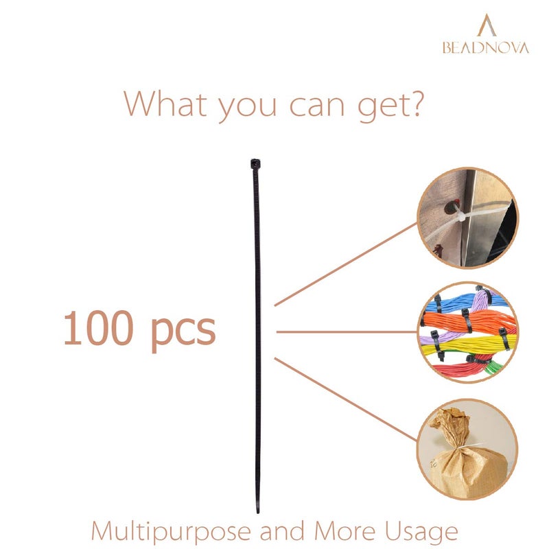 BEADNOVA Cable Tie Wraps Zip Ties Heavy Duty for Cables and Cords(10 Inch, Black, 100pcs) - Image 2